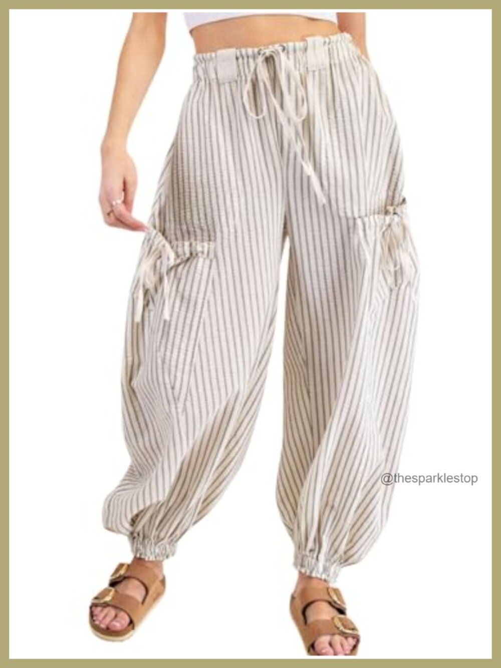 Women Wide Leg Striped Lounge Pants with Pockets Drawstring